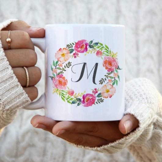 Monogramm Floral Wreath, Bridesmaid-2 Kaffeetasse