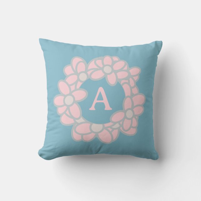 Monogramm Floral Wreath Pastell Retro Kissen (Vorderseite)