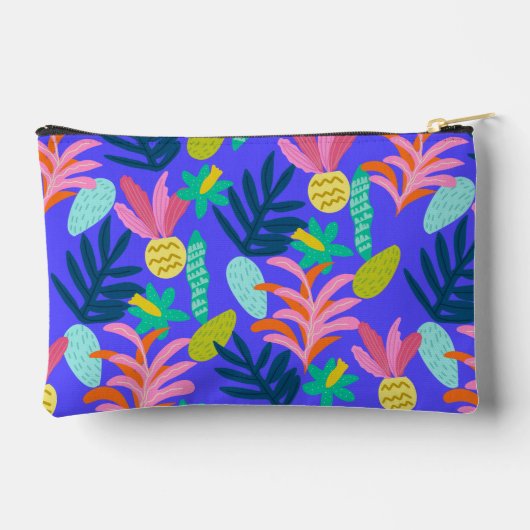 monogramm floralblaues chic tropisches Muster Zubehörtasche (Rückseite)