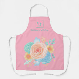 Monogramm florale Rose Rosa Schürze