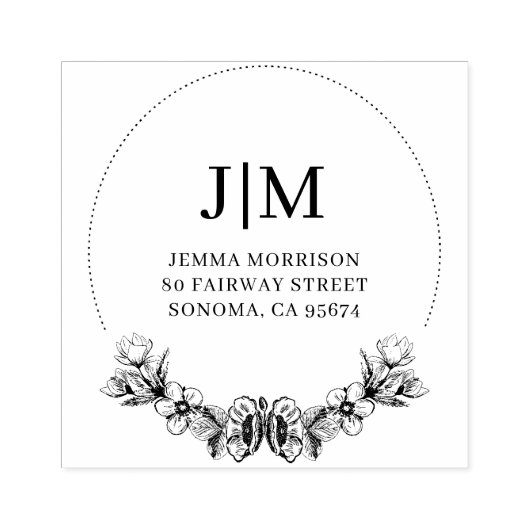 Monogramm florale Rücksendeadresse Gummistempel (Prägung)