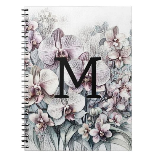 Monogramm florale zeichnend rosa orchide Blume Notizblock (Vorderseite)