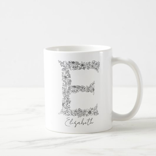 Monogramm floraler botanischer Schwarz-weißer Brie Kaffeetasse (Rechts)