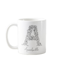 Monogramm floraler botanischer Schwarz-weißer Lett