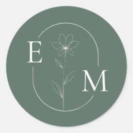 Monogramm floraler Minimalistischer Hochzeitsticke Runder Aufkleber