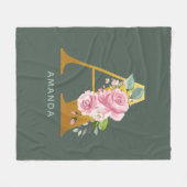 Monogramm floraler Personalisierter Botanik Buchst Fleecedecke (Vorderseite (Horizontal))