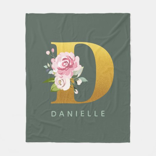 Monogramm floraler Personalisierter Letter D Fleecedecke (Vorderseite)