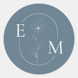 Monogramm Florales Minimalistisches Hochzeitsstick Runder Aufkleber