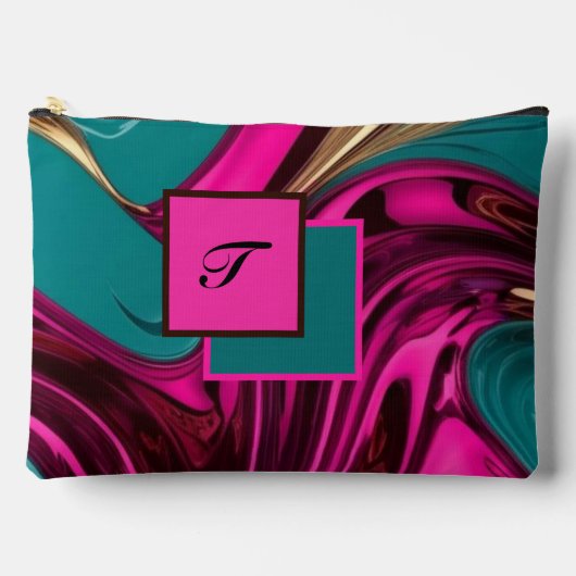 Monogramm flüssiges Wasser Hot Pink, Gold und Grün Zubehörtasche (Vorderseite)