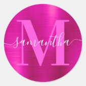 Monogramm-Folie mit heiß rosa Signatur Runder Aufkleber (Vorderseite)