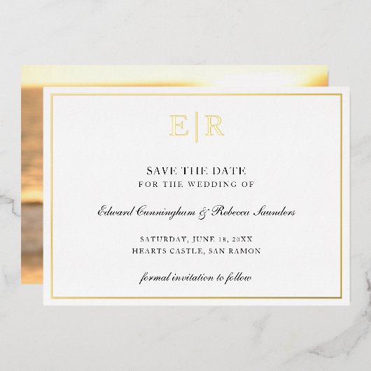 Monogramm formales Foto Hochzeit speichern das Dat Folieneinladung (Vorderseite/Rückseite)