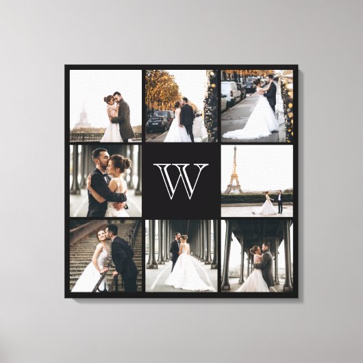Monogramm Foto Collage Black Border Leinwanddruck (Vorderseite)