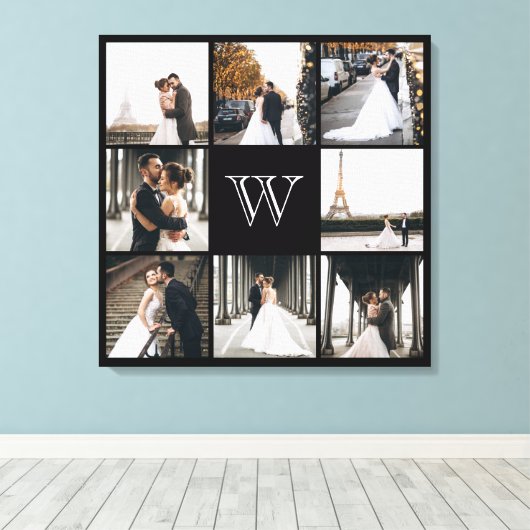Monogramm Foto Collage Black Border Leinwanddruck (Insitu (Holzboden))