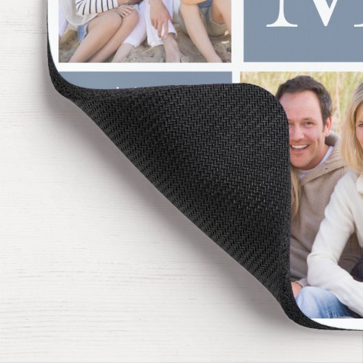 Monogramm Foto Collage Dusty Blue Mousepad (Ecke)