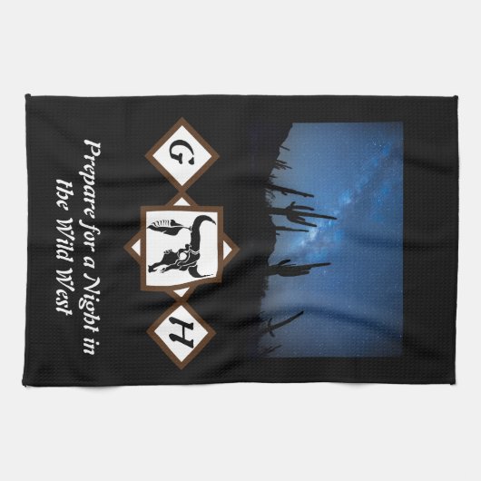 Monogramm-Foto der Bullskull-Silhouette Geschirrtuch (Horizontal)