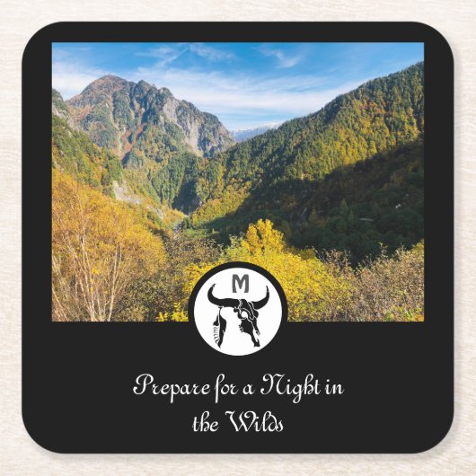 Monogramm-Foto der Bullskull-Silhouette Rechteckiger Pappuntersetzer (Vorderseite)