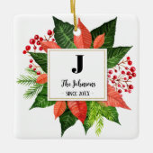 Monogramm-Foto der Weihnachtsfamilie Keramikornament (Vorderseite)