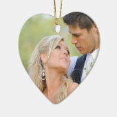 Monogramm-Foto des Paares erstes Weihnachtsder Keramikornament (Links)