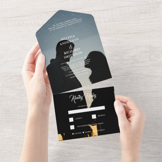 Monogramm-Foto-Hochzeit All In One Einladung (Abreißtisch)