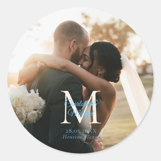 Monogramm-Foto-Hochzeit Runder Aufkleber (Vorderseite)