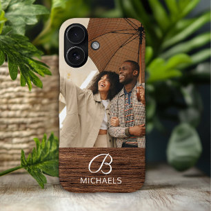 Monogramm-Foto-Holzkorn-Holz-Personalisierter Name iPhone 16 Hülle
