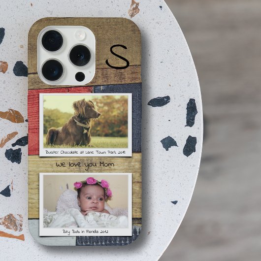 Monogramm Foto Holzkörner iPhone Hülle