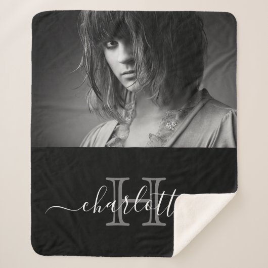 Monogramm-Foto mit Schwarz-weißem Namen Sherpadecke (Vorderseite)