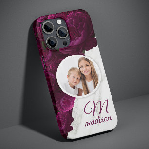 Monogramm Foto Moderne Florale Marmor-Personalisie Case-Mate iPhone 14 Hülle