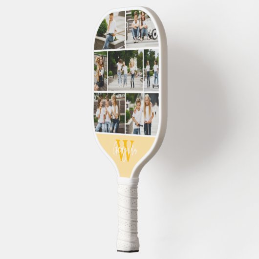 Monogramm FotoCollage benutzerdefinierte Farbe Pickleball Schläger (Links)