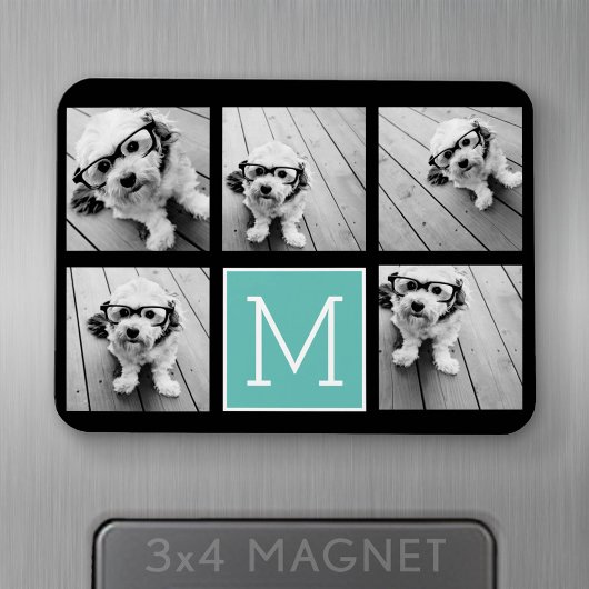Monogramm-FotoCollage - Bis zu 5 Foto Schwarz Magnet