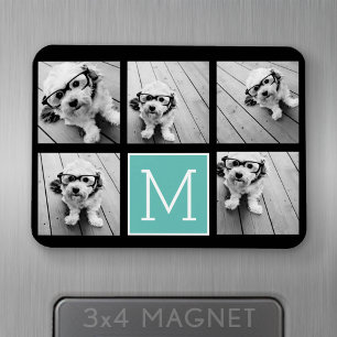 Monogramm-Fotocollage - Bis zu 5 Fotos Schwarz Magnet