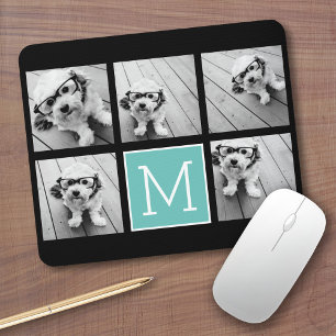 Monogramm-Fotocollage - Bis zu 5 Fotos Schwarz Mousepad