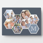 Monogramm-FotoCollage | Blue Hexagons Fotoplatte (Vorderseite)