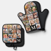 Monogramm FotoCollage Mitt 13 Potholder 15 Ofenhandschuh & Topflappen-Set (Vorderseite/Rückseite)