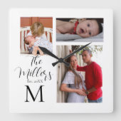 Monogramm-FotoCollage Quadratische Wanduhr (Vorderseite)