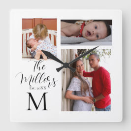 Monogramm-FotoCollage Quadratische Wanduhr