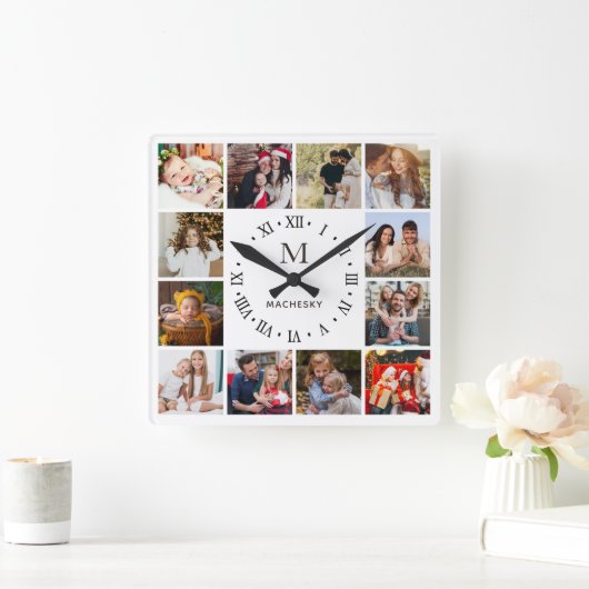 Monogramm-FotoCollage Quadratische Wanduhr (Zuhause)