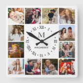 Monogramm-FotoCollage Quadratische Wanduhr (Vorderseite)