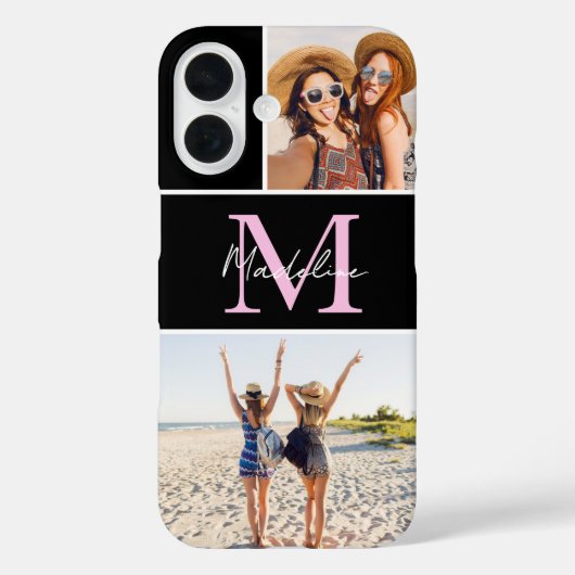 Monogramm-Fotocollage Schwarz Case-Mate iPhone Hülle (Rückseite)