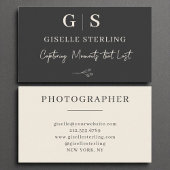 Monogramm Fotograf Elegant Moderne Schwarze Creme Visitenkarte