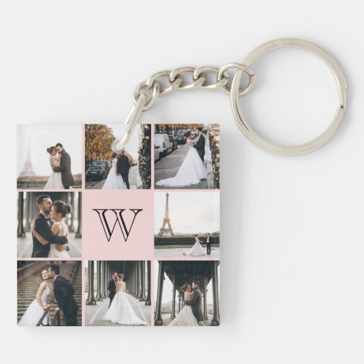 Monogramm Fotomaterial Rosa Schlüsselanhänger (Rückseite)