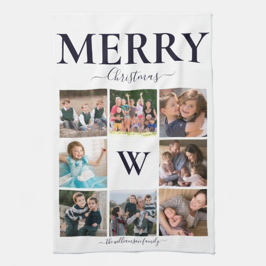 Monogramm-Fotos der Familie Frohe Weihnachten Geschirrtuch (Vertikal)