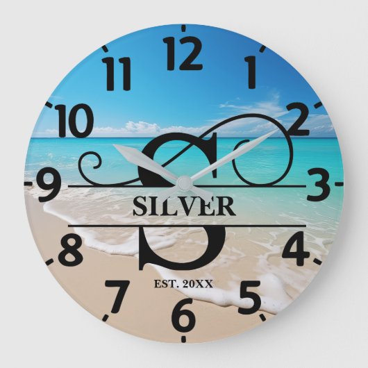 Monogramm friedlich Ocean Front S Große Wanduhr (Vorderseite)