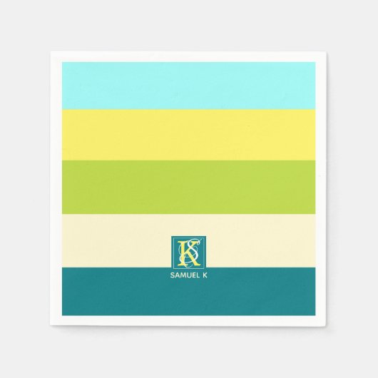 Monogramm frischen und fröhlichen Streifen Serviette (Vorderseite)