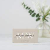Monogramm Friseur QR Code Beige Visitenkarte (Stehend Vorderseite)