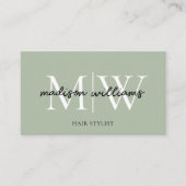 Monogramm Friseur QR Code Salbeigrün Visitenkarte (Vorderseite)
