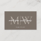 Monogramm-Friseur-QR-Code Taupe Visitenkarte (Vorderseite)