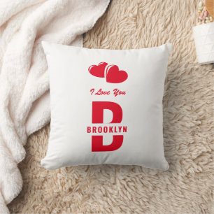 Monogramm Frohen Valentinstag Weiß Rot Hipster Kissen
