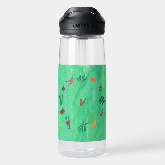 Monogramm Früchte und Gemüse auf Grün Trinkflasche (Rückseite)