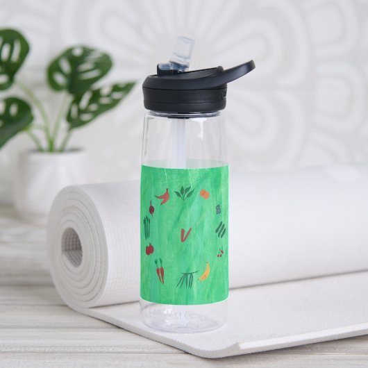 Monogramm Früchte und Gemüse auf Grün Trinkflasche (Yoga (gedreht))